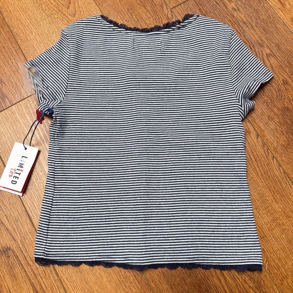 Limited Too Girls Button Front Tee LARGE 12/14 NWT! Navy White Stripe Crop Lace‎ - Picture 12 of 12